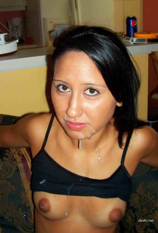 Facial Cumshot on Cute Brunette - Explicit Amateur Porn Photo