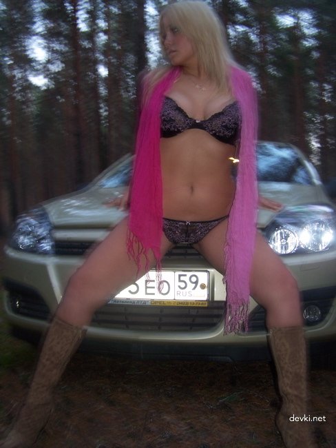 Drunk girl partying by car: explicit amateur photo