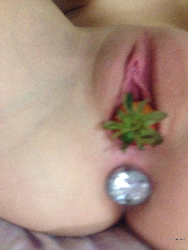 Amateur Girl Masturbates with Strawberry - Explicit Solo Porn Photo