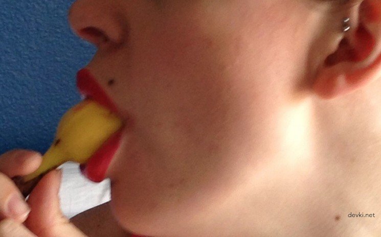 Naked girl with banana in pussy: Explicit amateur porn photo