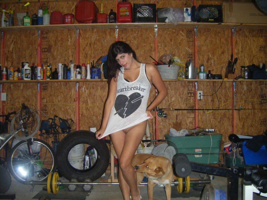 Naked Chick Poses in Garage and Home: Explicit Amateur Photos