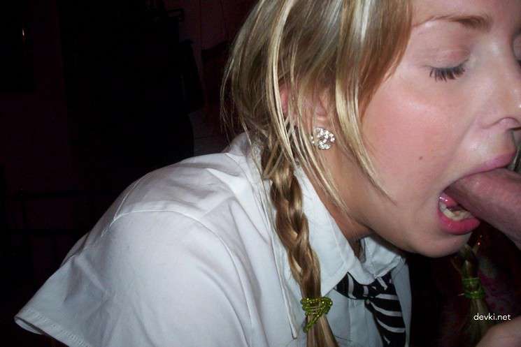 College Student Enthusiastically Sucking Cock and Licking Balls - Amateur Porn Photo