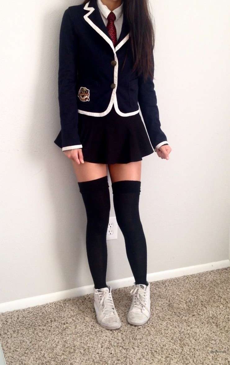 Slim Student in School Uniform Poses Explicitly for Amateur Photos