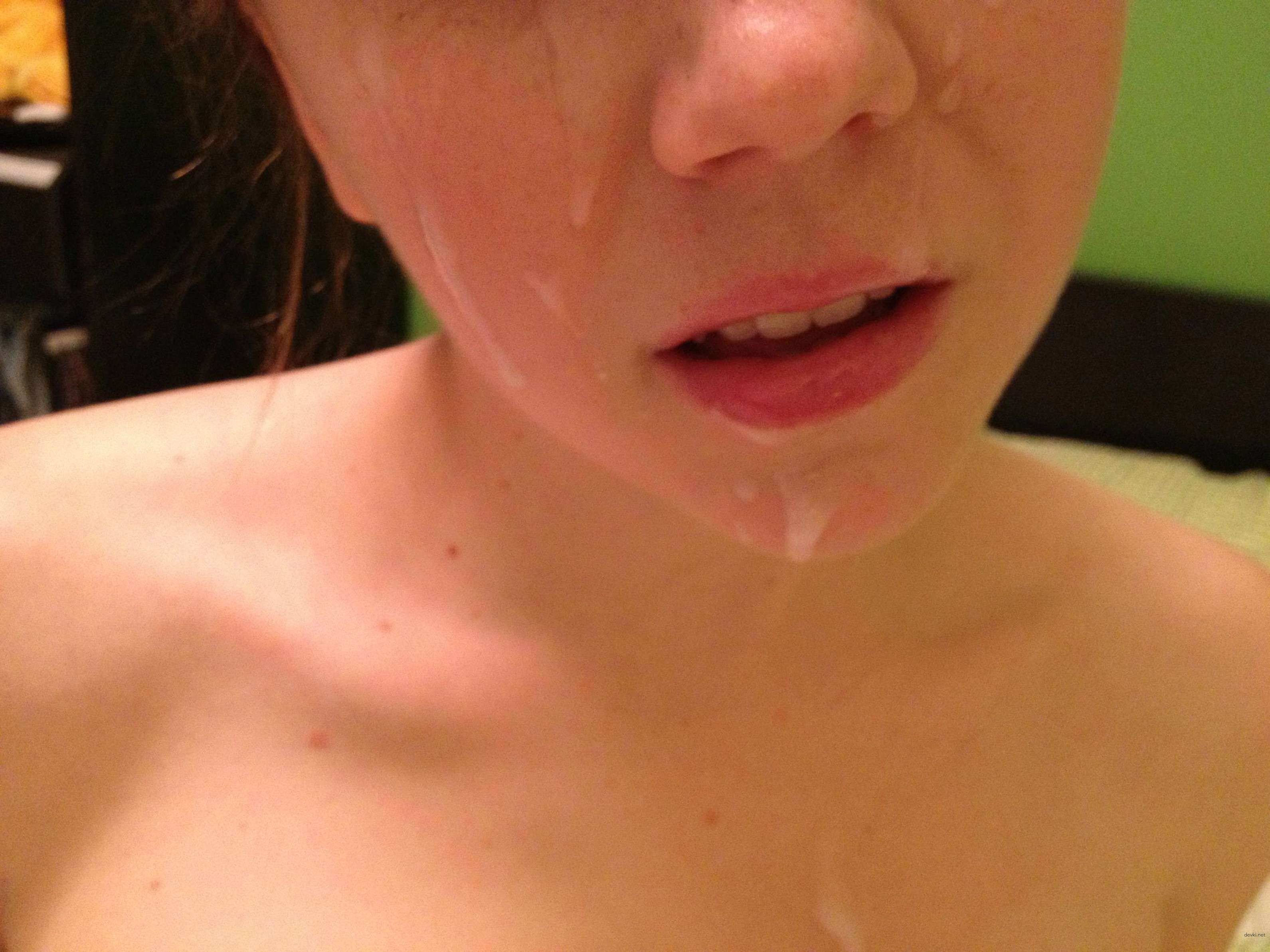 Naked girl covered in cum: Explicit amateur porn photo