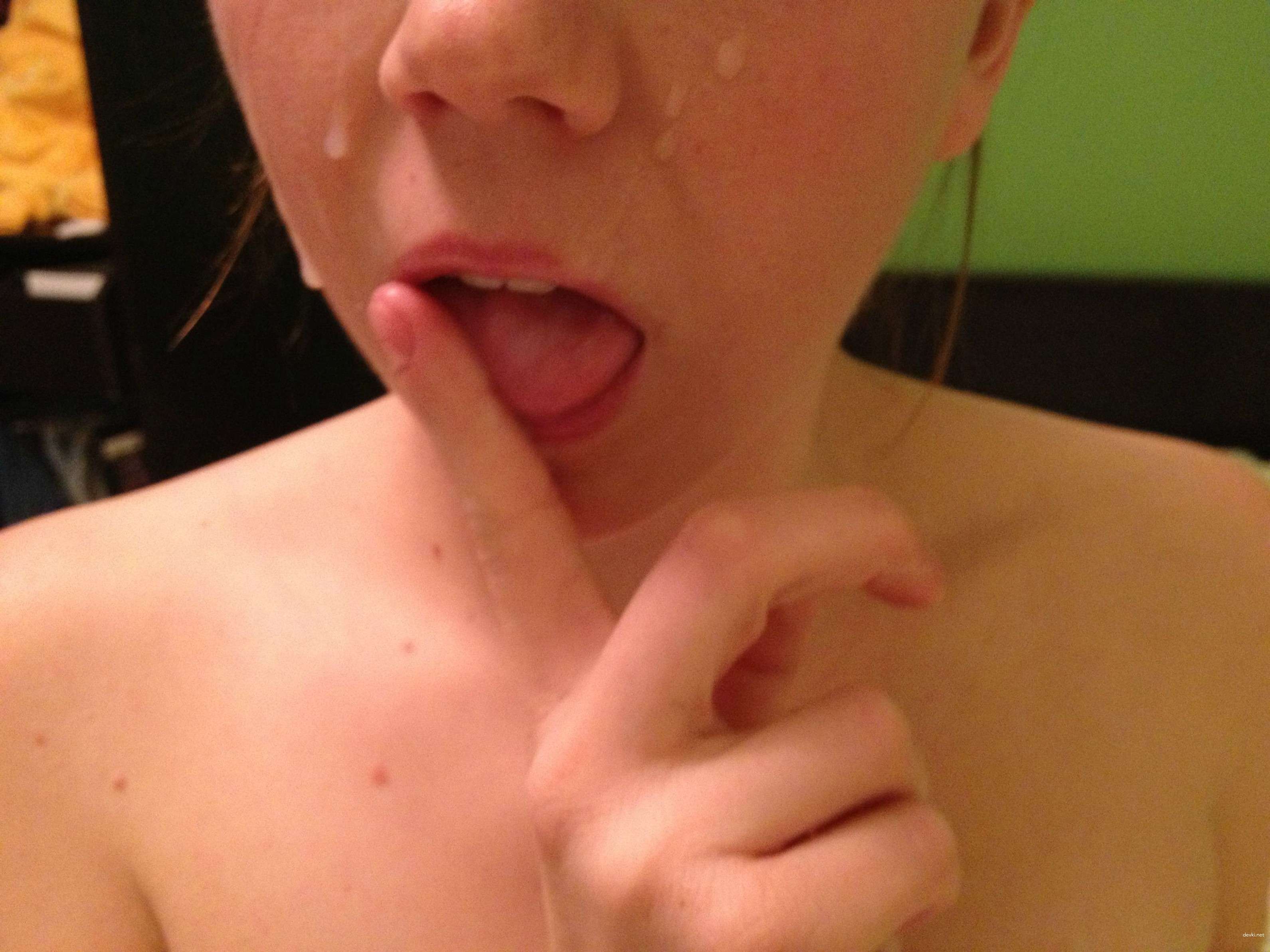 Naked girl covered in cum: Explicit amateur porn photo