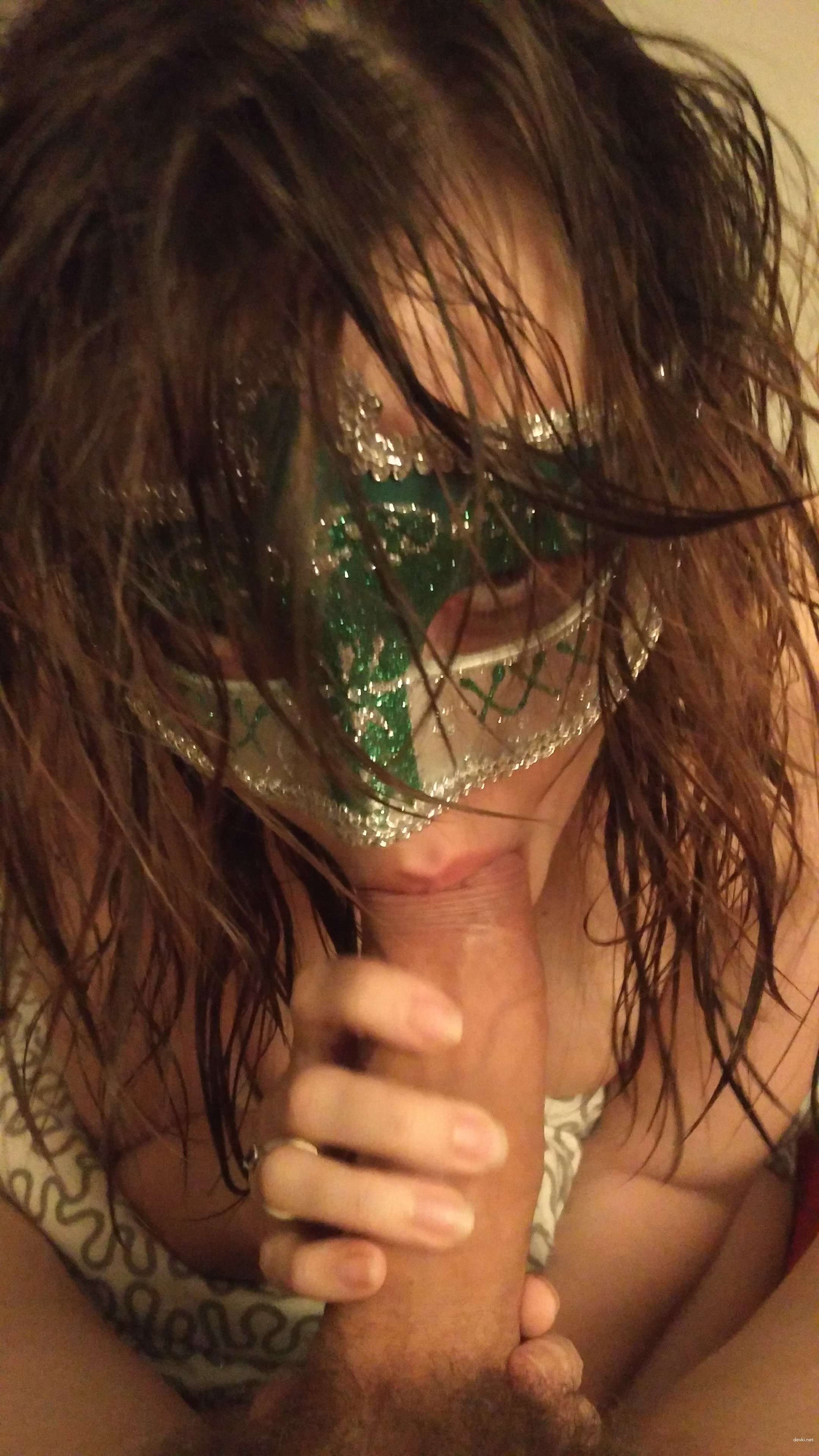 Wife Blowjob in Mask - Explicit Amateur Porn Photo