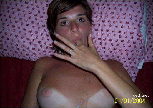 Skinny Brunette Covered in Cum - Amateur Porn Photo