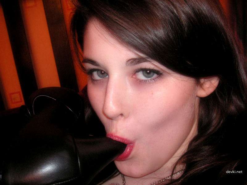 Sexy Brunette Sucks Cock and Fucks Herself with Heel