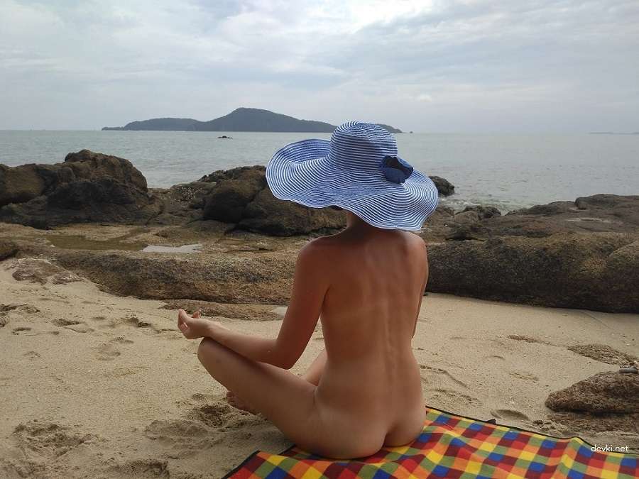 Topless Wife with Small Boobs Sunbathing on Beach - Explicit Amateur Photo