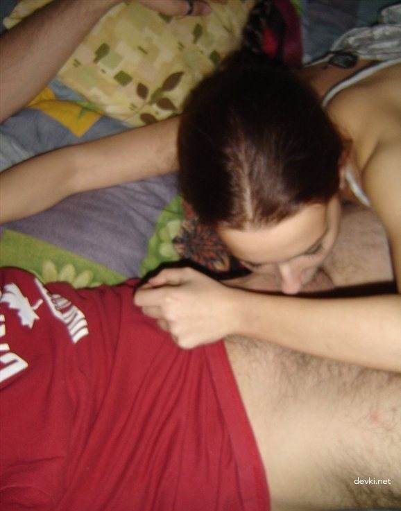 Skinny babe sucks boyfriend's cock - Amateur blowjob photo