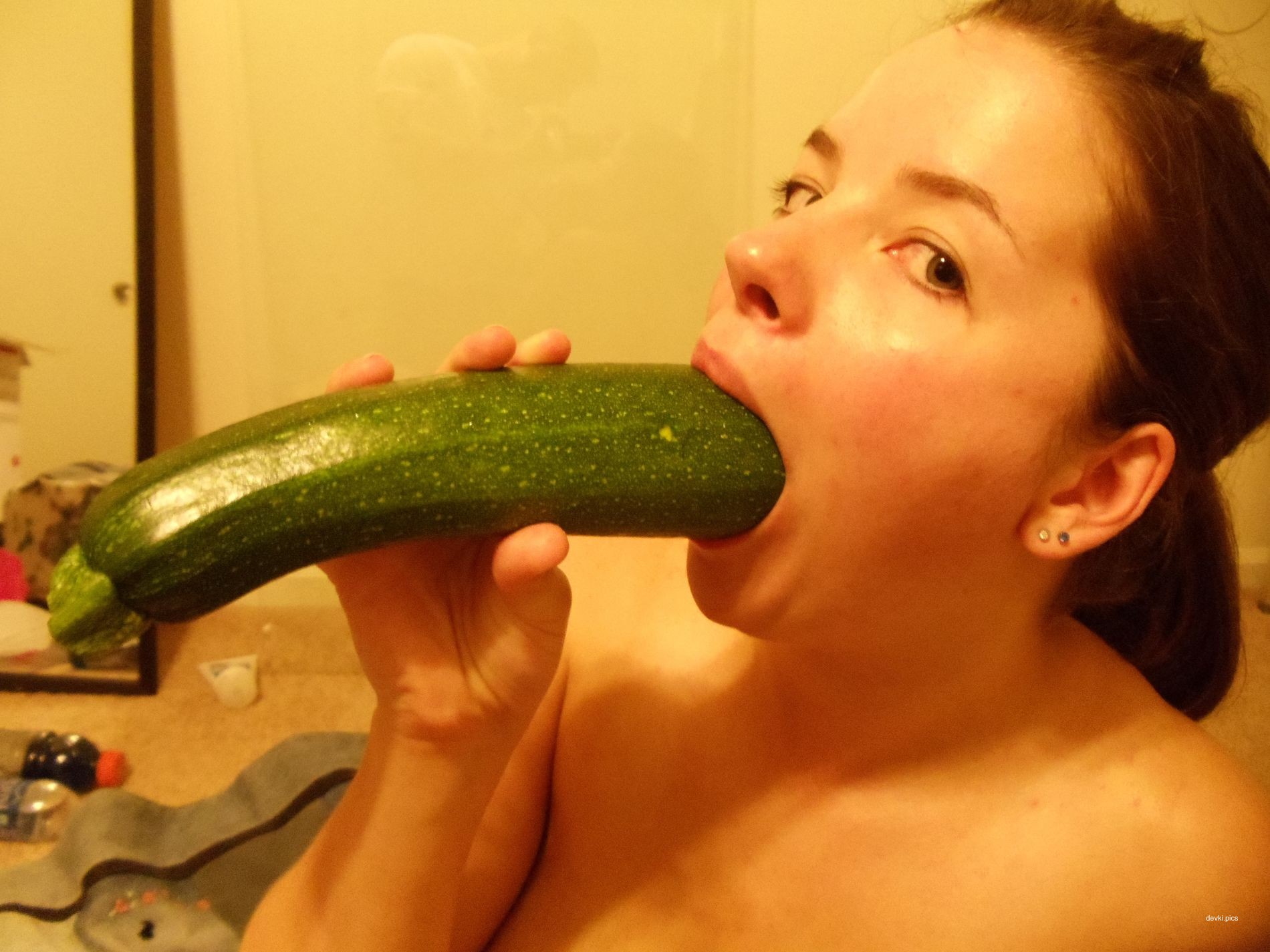 Amateur Busty Babe Masturbates with Vegetables - Explicit Solo Porn Photo