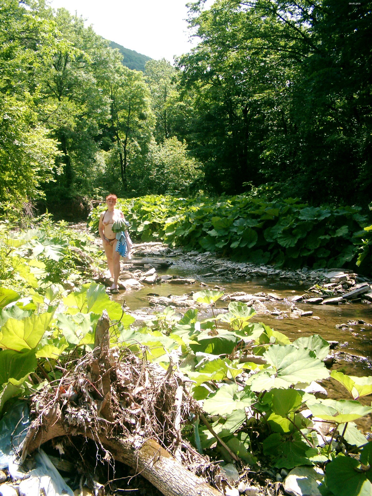 Wild Forest River Walk: Amateur Photo with Explicit Nudity
