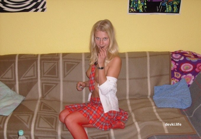 College Student Poses Pantyless at Home Under Skirt - Explicit Amateur Photo