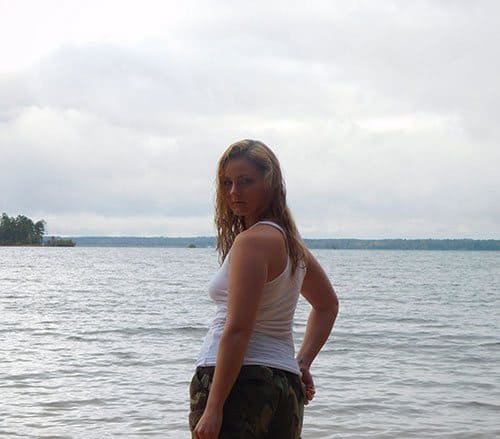 Seductive Girl in Wet Tank Top and Thong by Lake - Amateur Photo