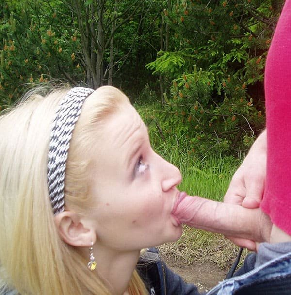 Young slut gives blowjob in public - Amateur porn photo.