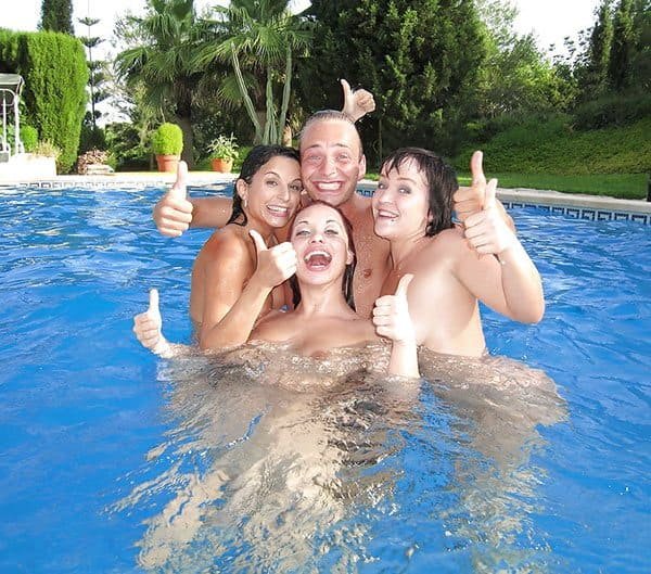 Poolside Orgy with Three Sluts - Explicit Amateur Porn Photos
