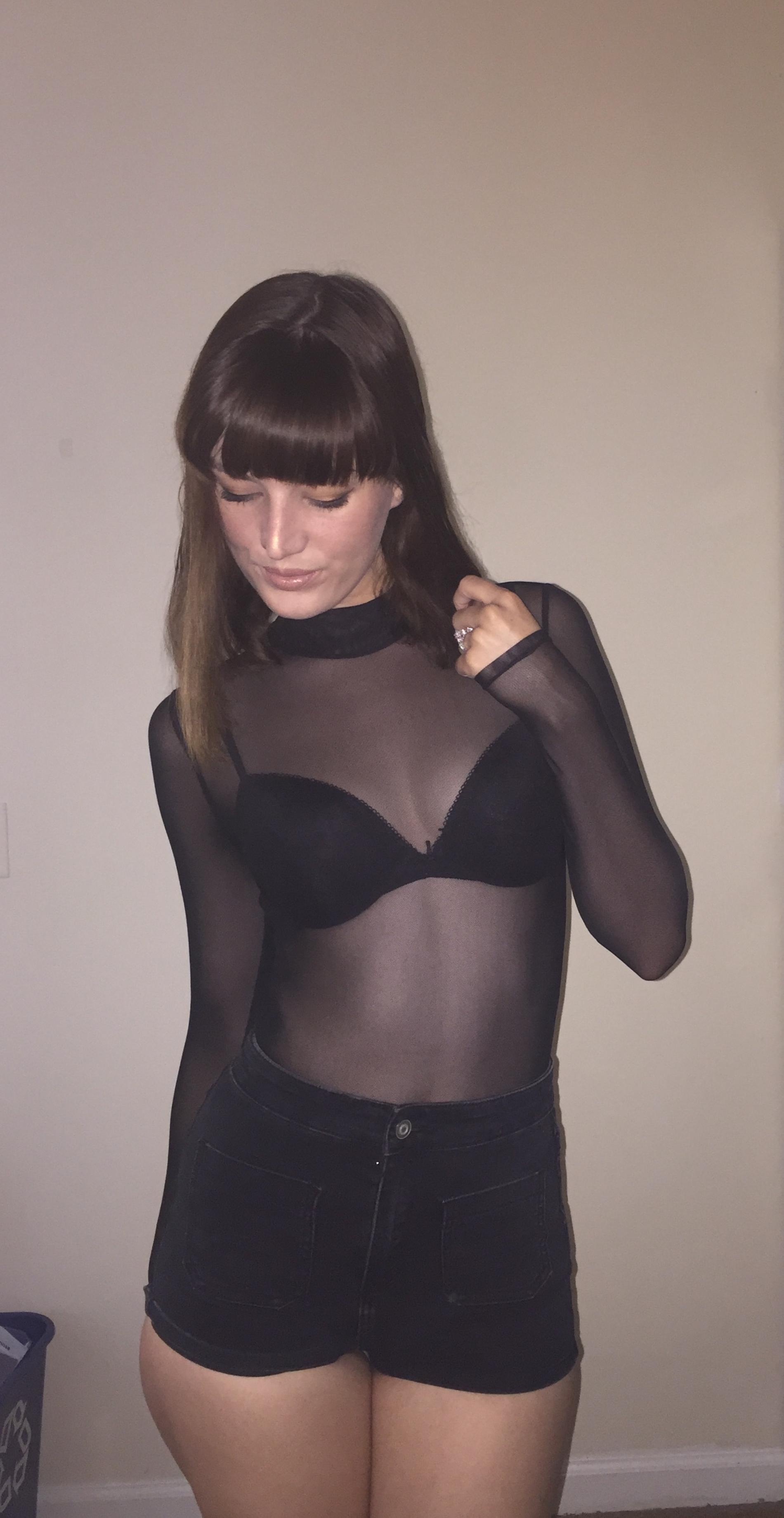 Amateur Photo: Seductive Black Sheer Bodysuit Tease