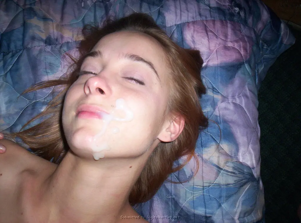 Skinny Blonde Loves Getting Cum on Her Face - Explicit Amateur Porn Photo
