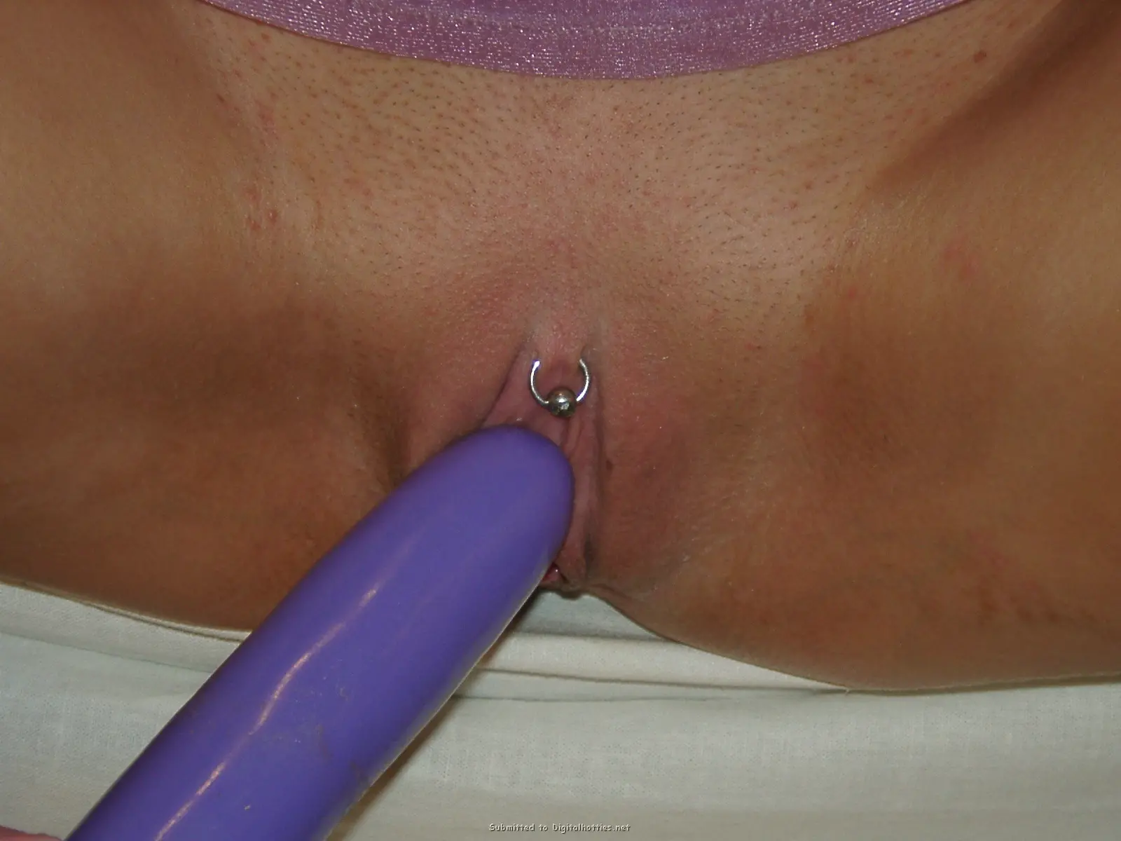 Blonde Masturbates Shaved Pussy with Dildo - Explicit Amateur Porn Photo