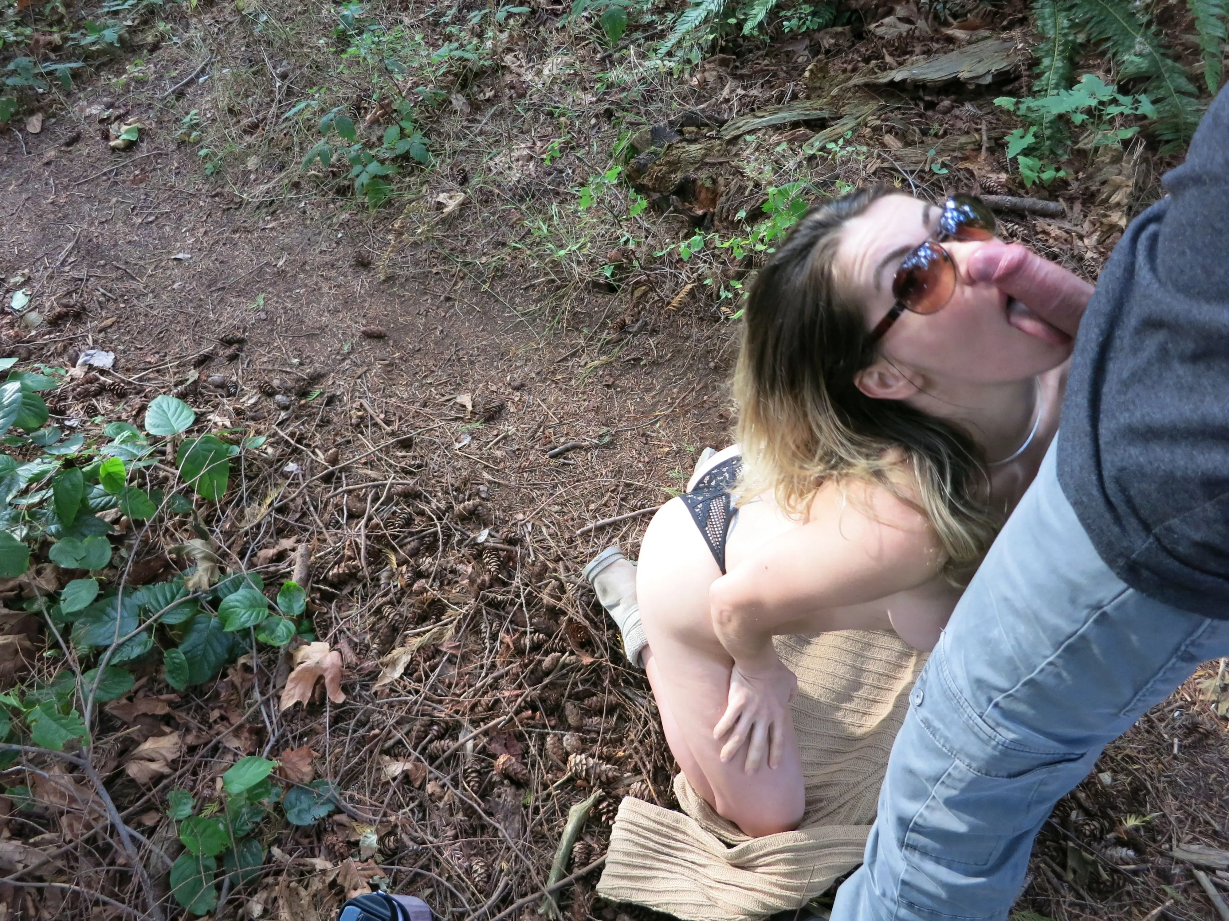 Park MILF Sucks Two Guys: Explicit Outdoor Threesome Action