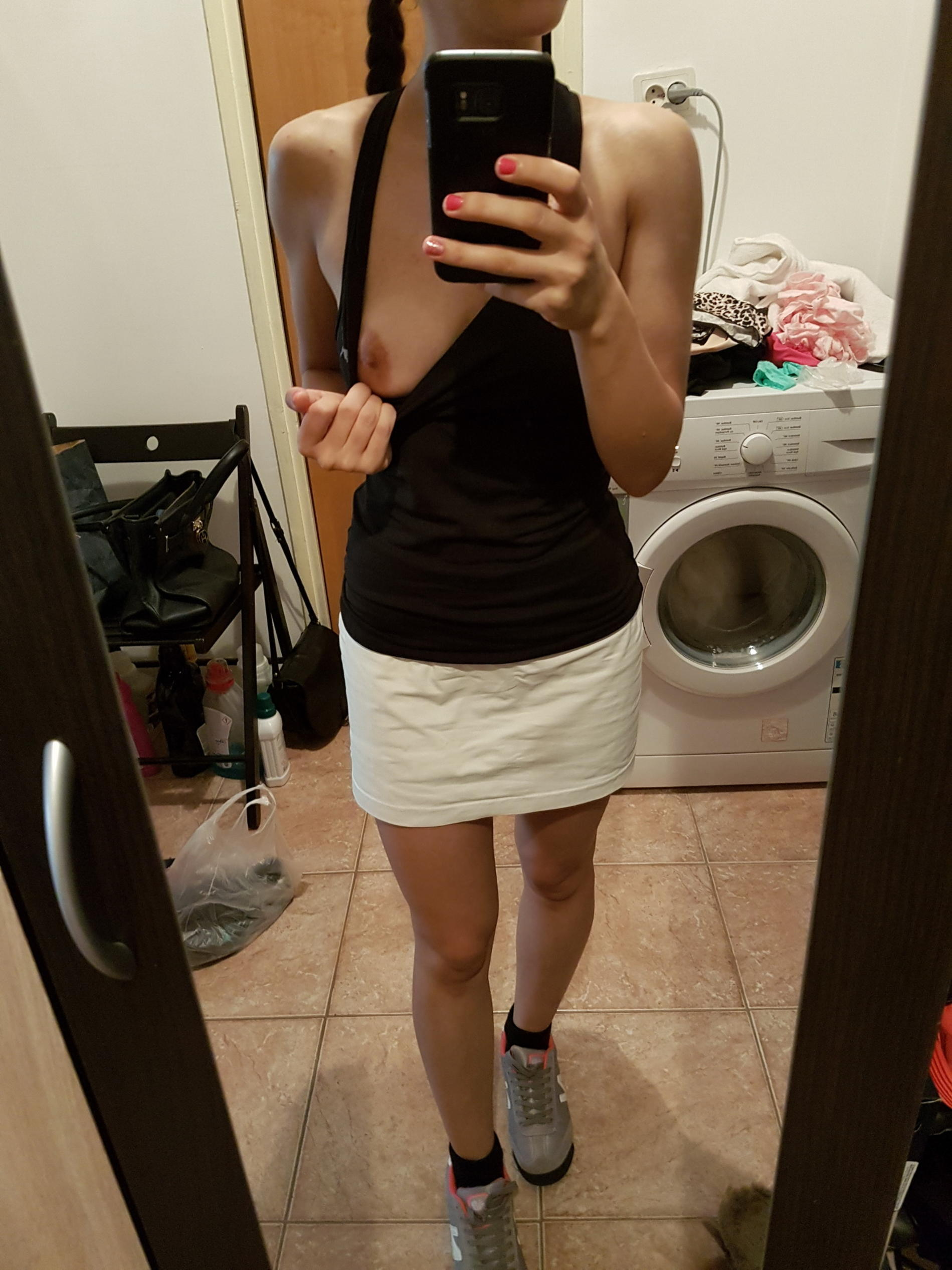 Seductive Mirror Selfie: Amateur Poses, Charming Figure Display